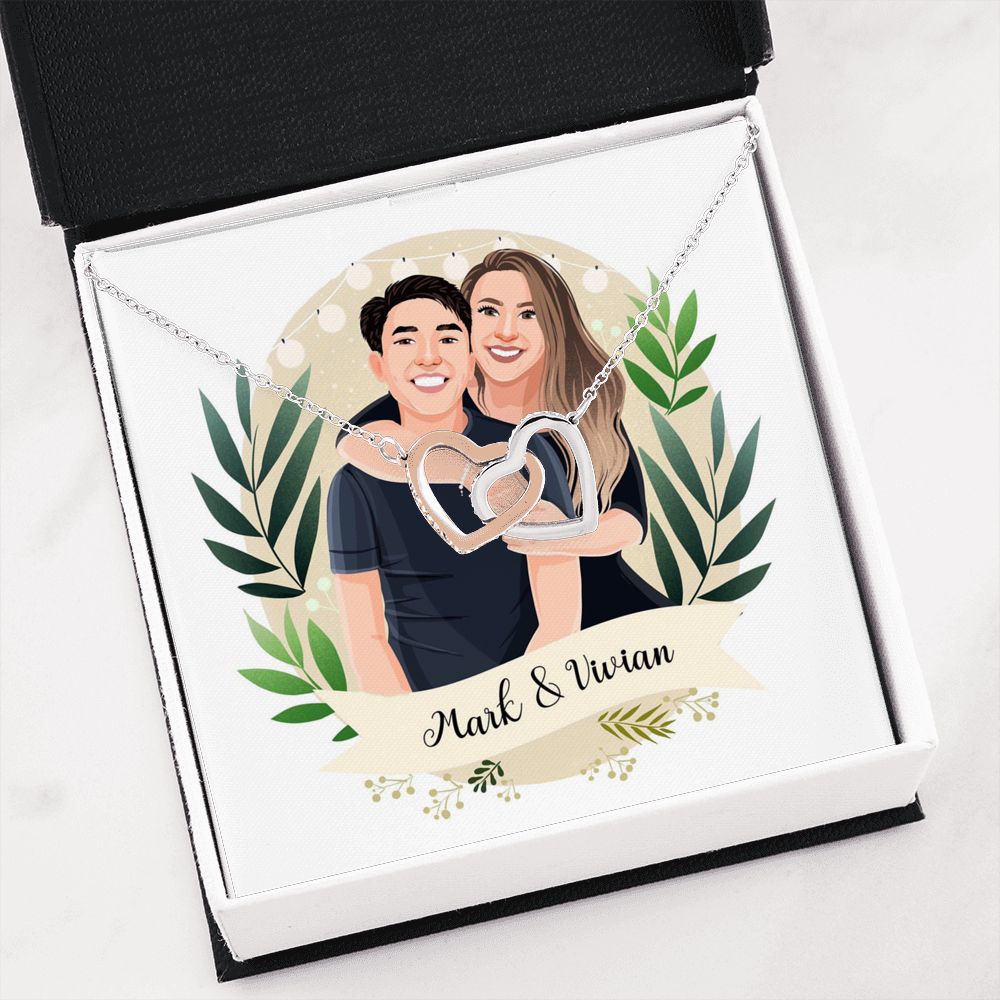 Custom Couple Portrait LovePacket™ | Interlocking Heart Necklace