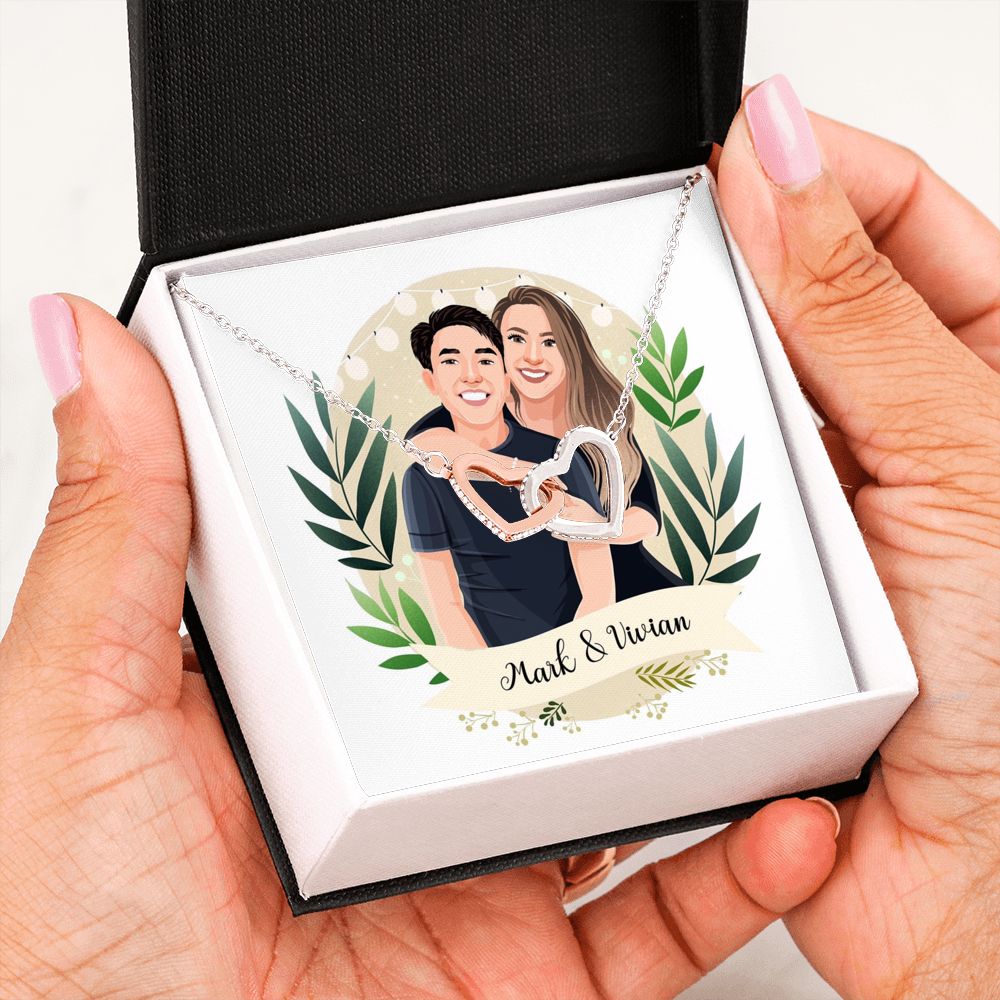 Custom Couple Portrait LovePacket™ | Interlocking Heart Necklace